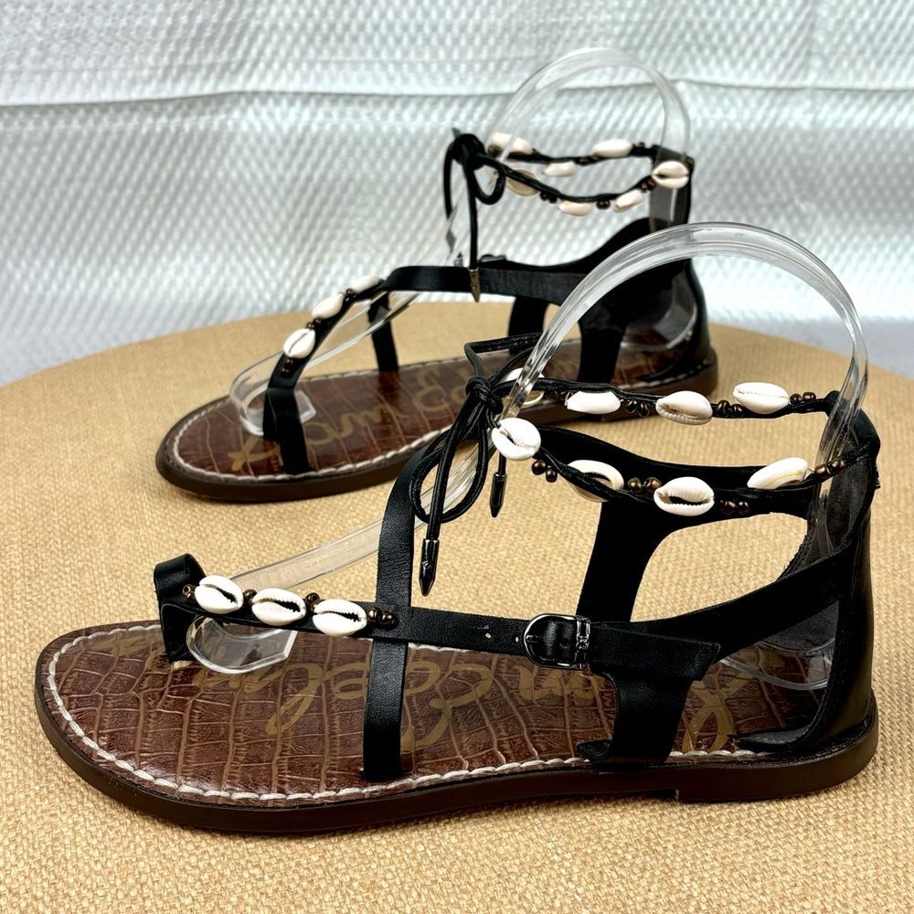Sam Edelman | Women’s Black Leather Shell Flip Flop Tie Sandal | Size 6